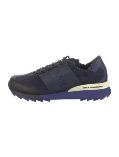 Pre-owned Y-3 Leather Graphic Print Athletic Sneakers In Blue