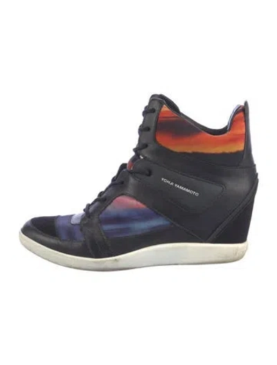 Pre-owned Y-3 Leather Graphic Print Sneakers In Blue