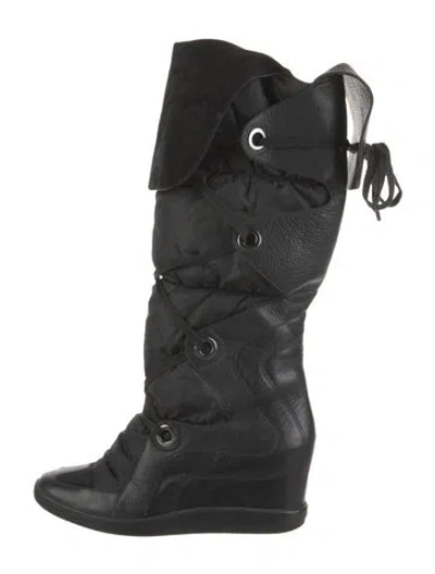 Pre-owned Y-3 Leather Leather Trim Embellishment Boots In Black