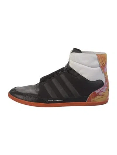 Pre-owned Y-3 Leather Printed Sneakers In Black
