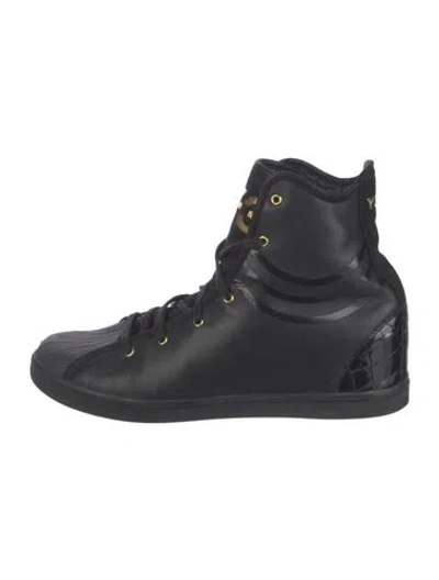 Pre-owned Y-3 Leather Sneakers In Black