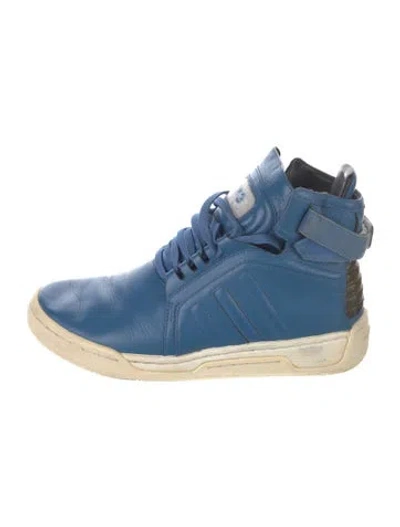 Pre-owned Y-3 Leather Sneakers In Blue