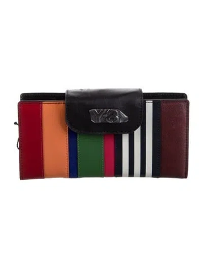 Pre-owned Y-3 Leather Striped Continental Wallet In Red