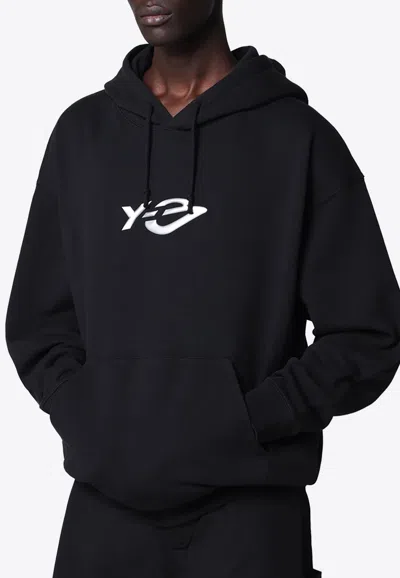 Y-3 Liquid Logo Print Hooded Sweatshirt In Black