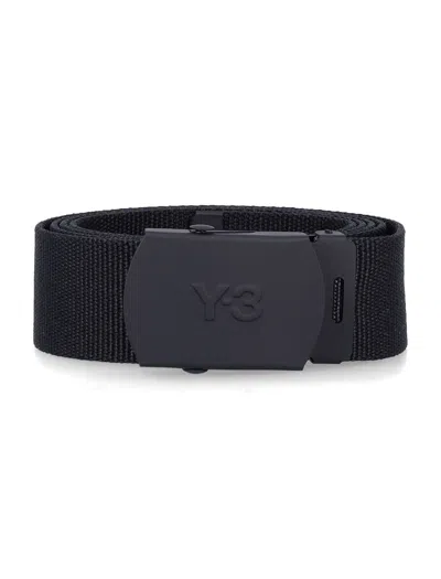 Y-3 Logo Buckle Web Belt In Nero