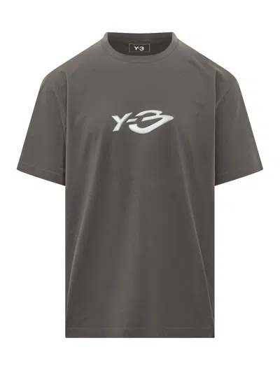 Y-3 Logo Long Sleeve Tee In Gray