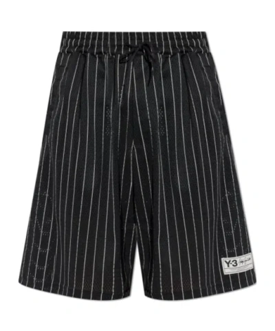 Y-3 Logo Patch Striped Perforated Shorts In Multi