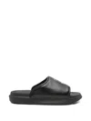 Y-3 Plain Leather Slides In Black