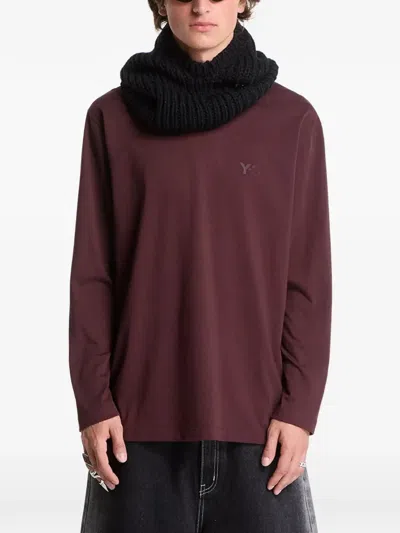 Y-3 Logo-print Long-sleeve T-shirt In Brown