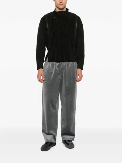 Y-3 Logo-print Wide-leg Velvet-texture Trousers In Gray