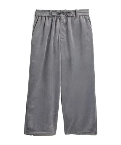 Y-3 Logo-print Wide-leg Velvet-texture Trousers In Gray