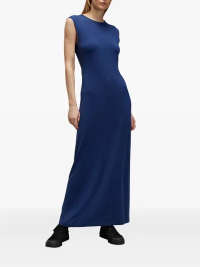 Y-3 Open-back Side-stripe Dress In Blue