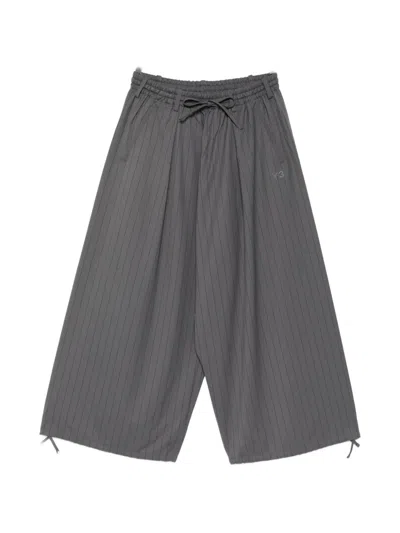 Y-3 Pinstripe Drawstring Trousers In Gray