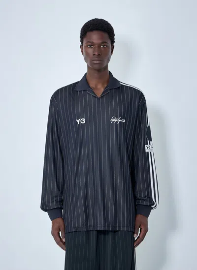 Y-3 Pinstripe Long Sleeve Polo Shirt In Black