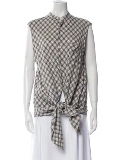 Pre-owned Y-3 Plaid Print Mock Neck Blouse In Multi