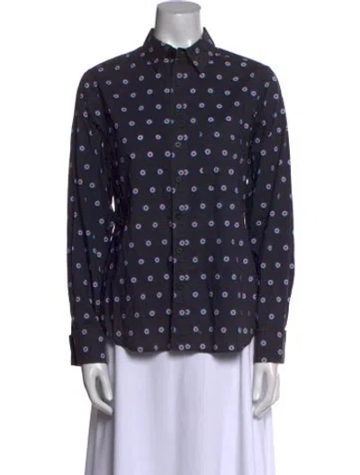Pre-owned Y-3 Printed Long Sleeve Button-up Top In Blue