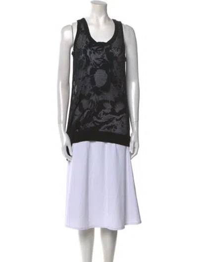 Pre-owned Y-3 Printed Scoop Neck Top In Black