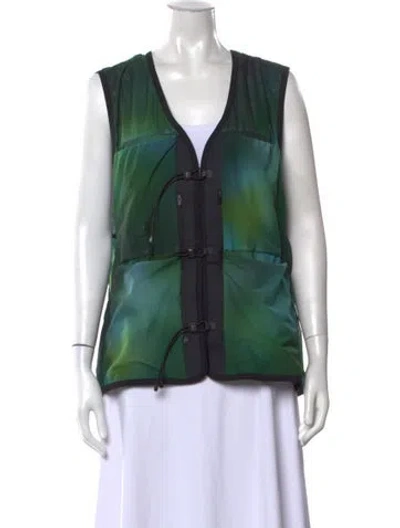 Pre-owned Y-3 Printed V-neck Top In Green
