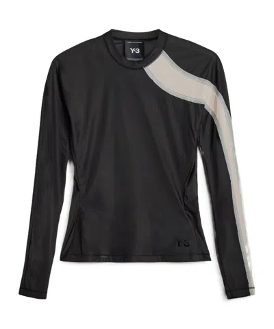 Y-3 Sheer Panel Long Sleeve Performance Top In Black