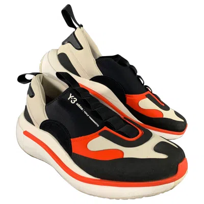Pre-owned Y-3 Size 12 Black Orange & White Layered Canvas Slip On Sneakers