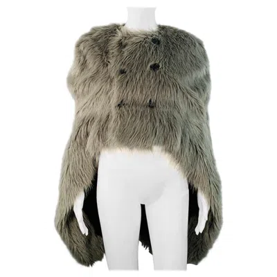 Pre-owned Y-3 Size M Grey Black Shaggy Faux Fur Double Breasted Cocoon Cape Vest In Gray