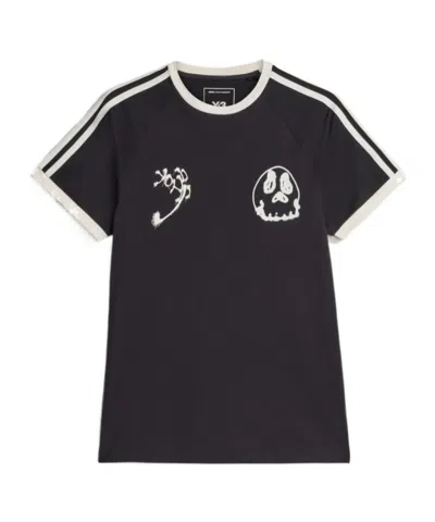 Y-3 SKULL-PRINT 3-STRIPES T-SHIRT