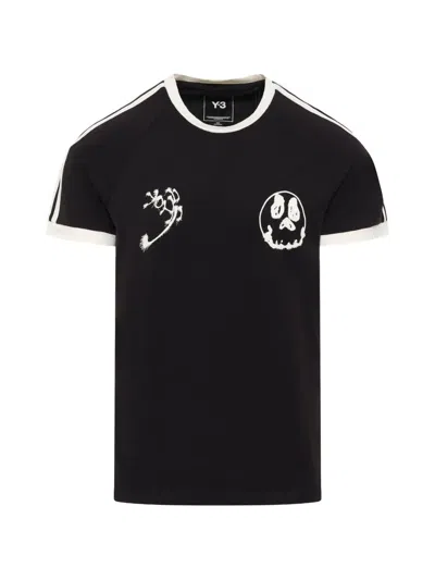 Y-3 Skull Graphic 3 Stripe T-shirt In Black