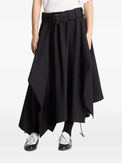 Y-3 Midi Skirt Belted Waist Drawstring Detail In Black
