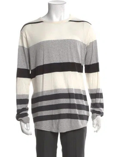 Pre-owned Y-3 Striped Crew Neck Henley In Gray