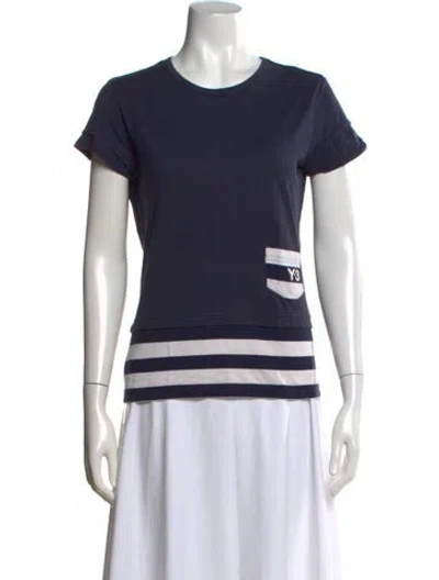 Pre-owned Y-3 Striped Crew Neck T-shirt In Blue