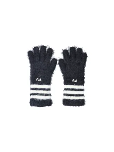 Y-3 Striped Fingerless Knit Gloves In Black