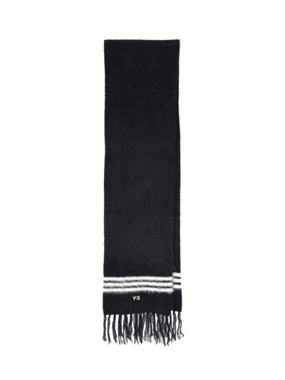 Y-3 Striped Fringe Scarf In Black