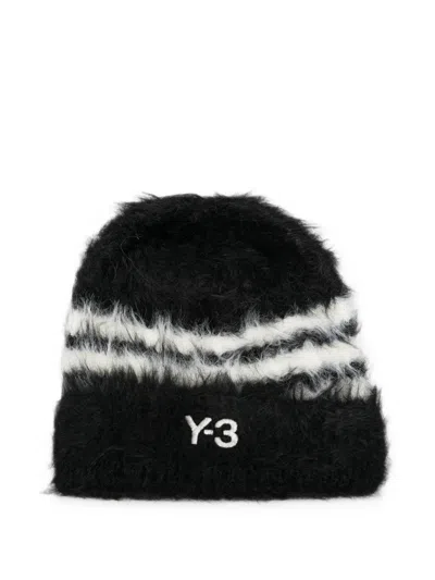 Y-3 Striped Fuzzy Beanie Hat In Black
