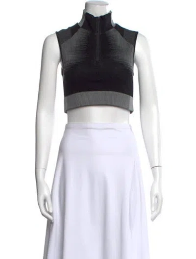 Pre-owned Y-3 Striped Mock Neck Crop Top In Black