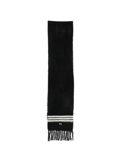Y-3 Stripe-detail Fringed Scarf In Black
