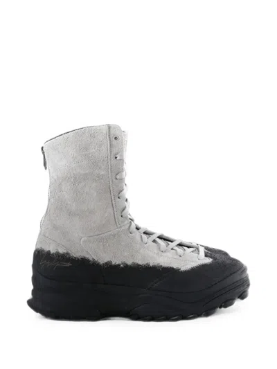 Y-3 Suede Panelled Boots In Gray