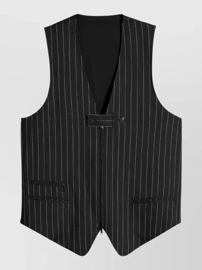 Y-3 Tailored Waistcoat Pinstripe Back Strap V Neck In Black