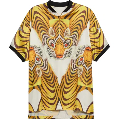 Y-3 Tiger Graphic Satin Jersey Polo In Multi