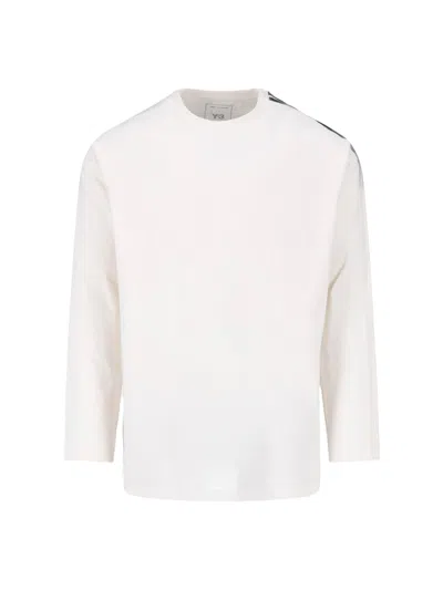 Y-3 Short Sleeve Shirt Contrast Stripes Crew Neck In White