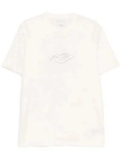 Y-3 Beige Logo Crew Neck T-shirt In White