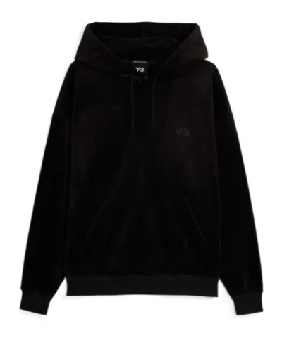 Y-3 Logo-print Velvet Hoodie In Black