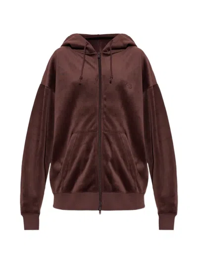 Y-3 Velvet Corduroy Zipper Hoodie In Red