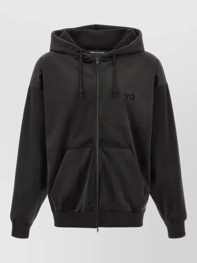 Y-3 Velvet Zip Hooded Sweatshirt Front Pockets In Black