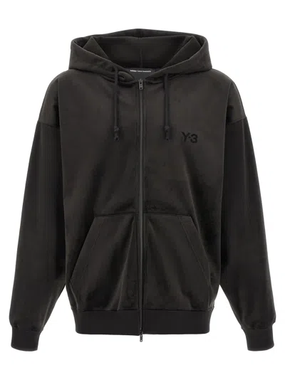 Y-3 Velvet Zip-through Hoodie In Brown