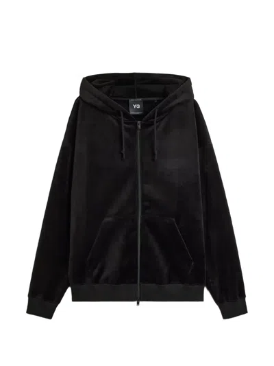 Y-3 Black Velvet Corduroy Zipper Hoodie
