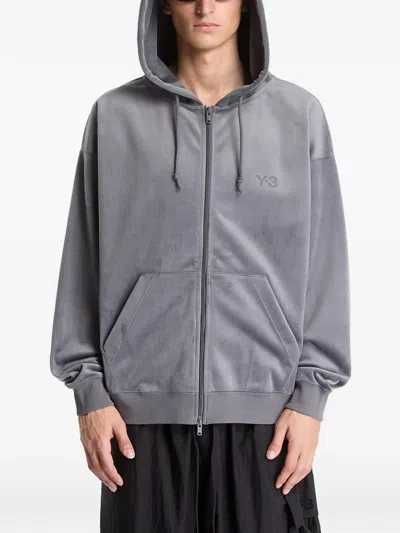 Y-3 Velvet Zip-up Hoodie In Gray