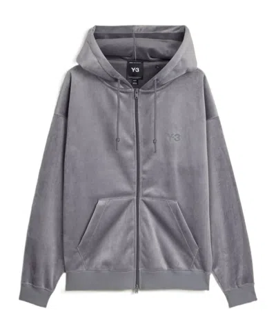 Y-3 Velvet Jacket With Hood And Drawstrings In Blue