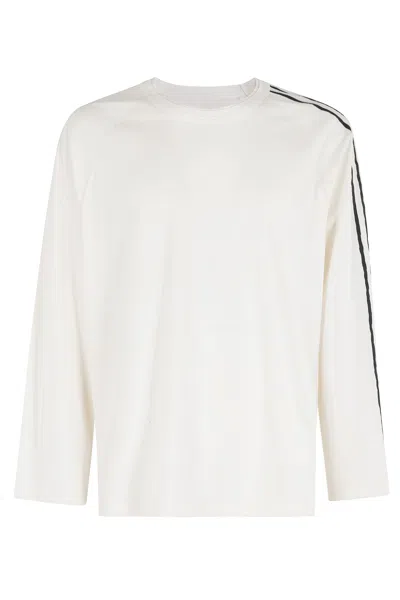 Y-3 White Ls Tee Raw Edges Three-stripes Cotton T-shirt