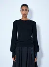 Y-3 Wool Cinched Drape Longsleeve T-shirt In Blue