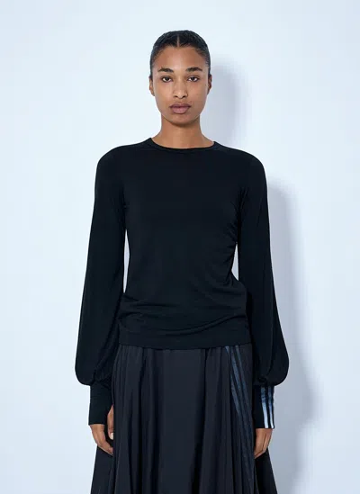 Y-3 Wool Cinched Drape Longsleeve T-shirt In Blue